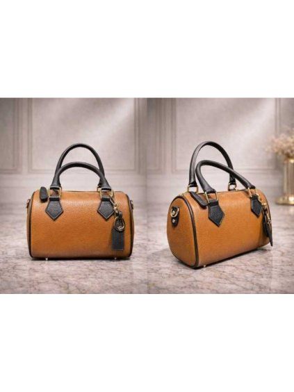 Dámska kožená kabelka camel/blk