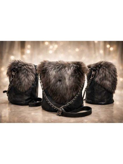 Dámska kožušinová kabelka fox blk/silver