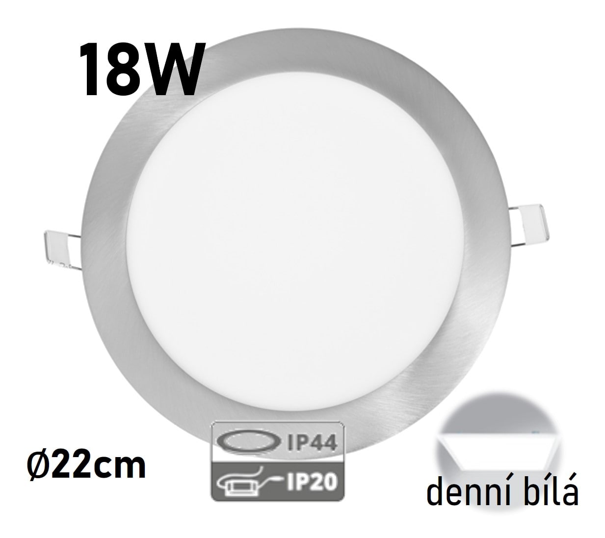 LED panel IP44 /20 CHROM LADA 18W DENNÍ BÍLÁ kruh vestavnýÝ ECOLITE LED-WSL-18W/41/CHR