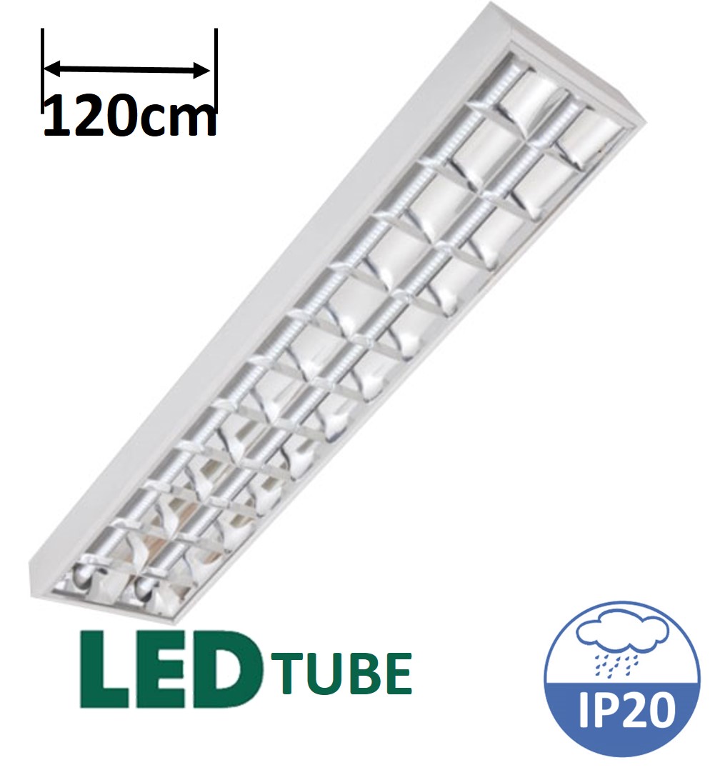 LED zářivkové svítidlo s mřížkou 2xT8/120cm + 2x LED trubice 18W DENNÍ BÍLÁ