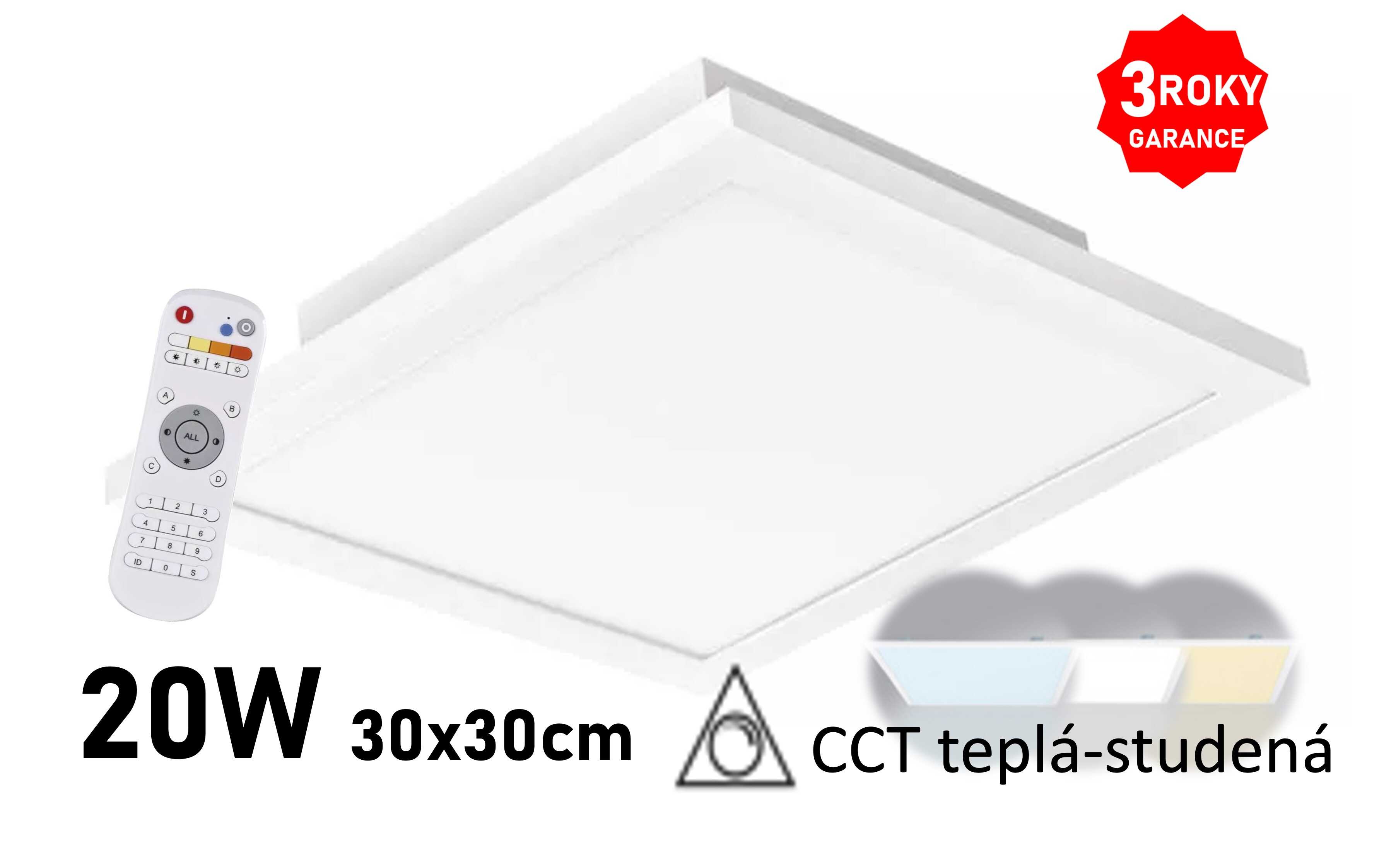 CCT LED panel 20W přisazený čtverec 30x30 s dálková ovladačem EXCLUSIVE ZM5171