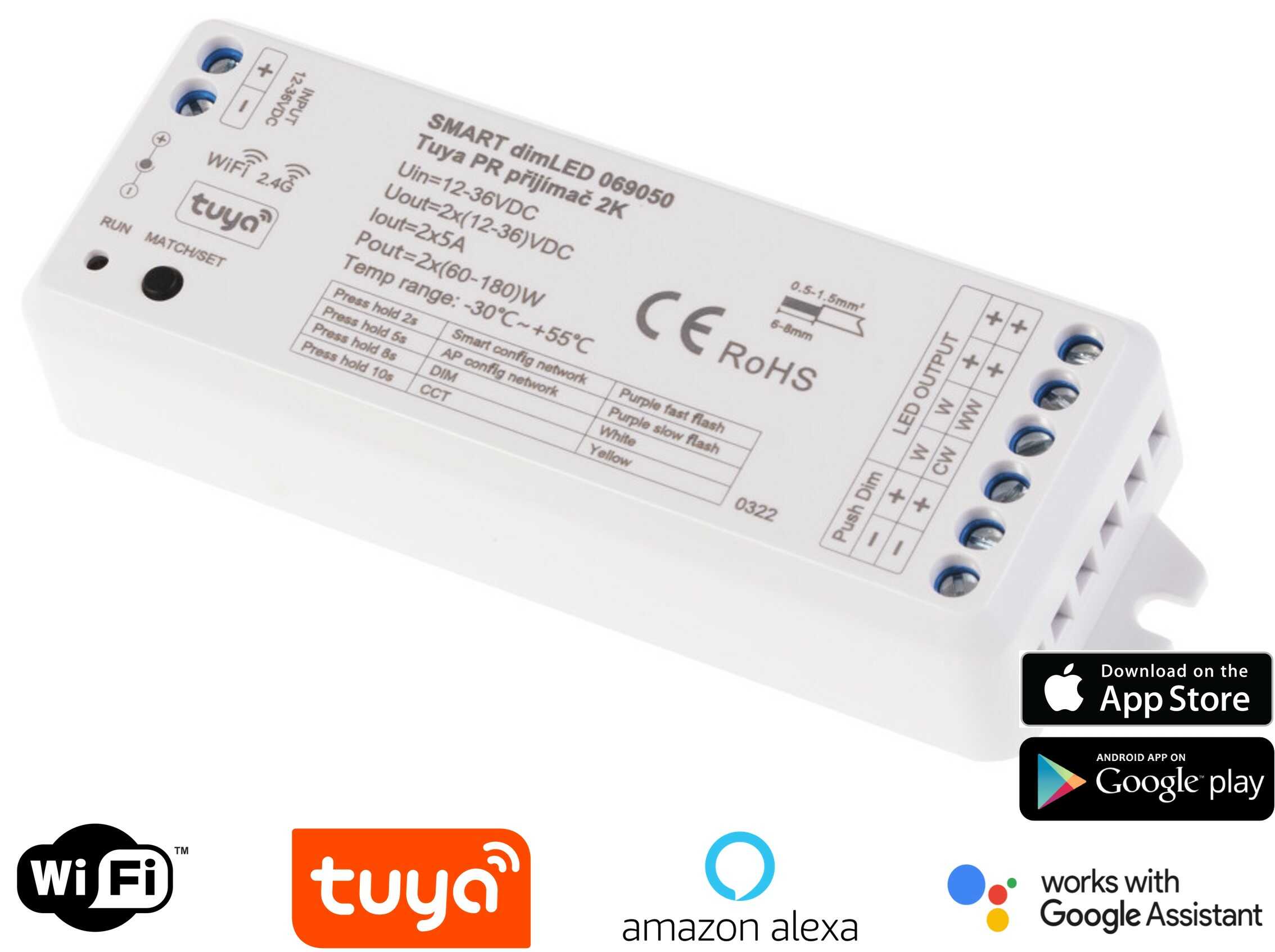 Smart přijímač dimLED TUYA PR 2K, jednobarevné a CCT LED pásky