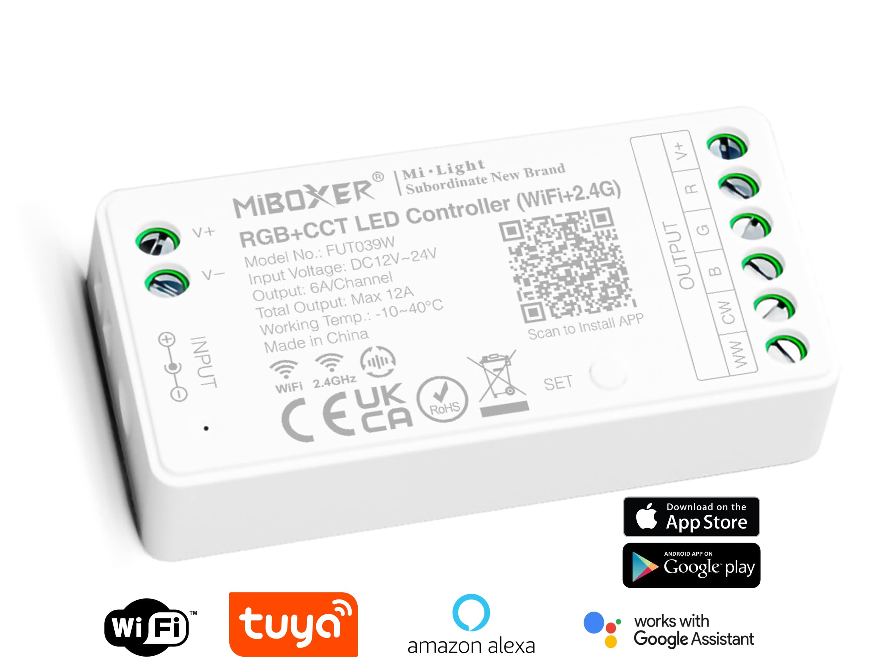 WiFi chytrý přijímač pro RGB+CCT LED pásky TUYA 12A 12V 24V FUT039W