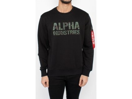 ALPHA INDUSTRIES Mikina Camo Print Sweat - čierna/woodland nápis (176301/380)