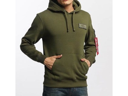 ALPHA INDUSTRIES Mikina Red Stripe Hoody - dark green (178314/257)