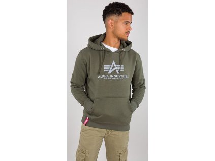 ALPHA INDUSTRIES Mikina Basic Hoody Reflective Print - dark olive (178312RP/142)