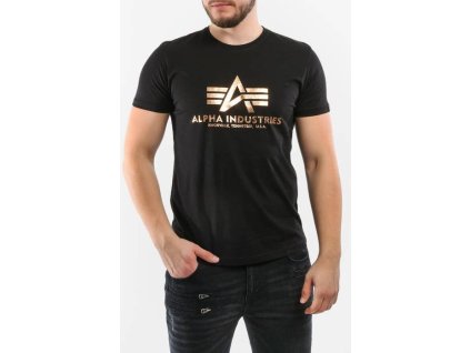 ALPHA INDUSTRIES Tričko BASIC Foil Print - čierne/zlaté (100501FP/365)