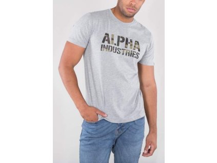 ALPHA INDUSTRIES Tričko Camo Print - šedé/woodland (156513/382)