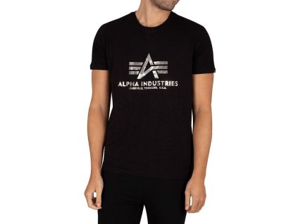 ALPHA INDUSTRIES Tričko BASIC Foil Print - black/metalsilver (100501FP/530)