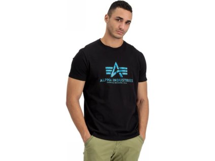 ALPHA INDUSTRIES Tričko BASIC Foil Print - black/blue (100501FP/93)