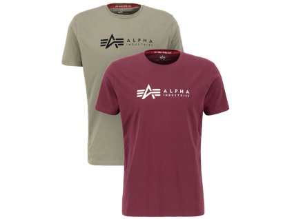 ALPHA INDUSTRIES Tričko LABEL 2 Pack - olive/burgundy (118534/642)