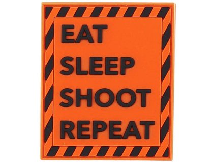 3D PVC Nášivka/Patch Eat sleep shoot repeat - orange/black
