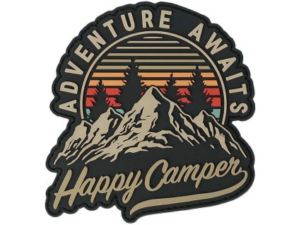 3D PVC Nášivka/Patch Happy camper Adventure awaits - black/sand