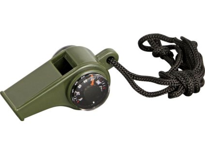 EXPLORER Píšťalka s kompasom/teplomerom, na krk - olivová (EXP15)
