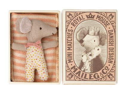 Maileg Myška v krabičce od sirek - miminko holčička  Maileg Sleepy/Wakey Baby Mouse in Matchbox Rose