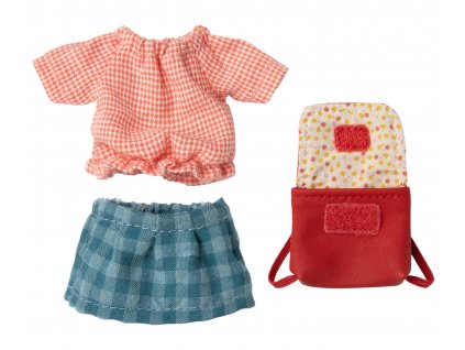 Maileg Oblečení pro myšku školačku Big Sister Red  Maileg Clothes and Bag for Big Sister Mouse