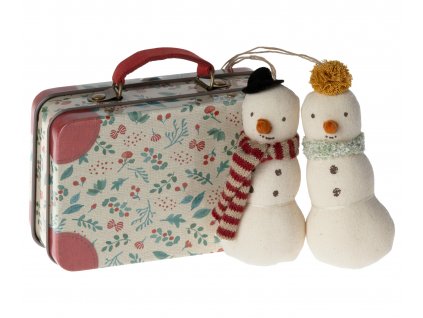 Maileg Vánoční ozdoby sněhuláci v kufříku  Maileg Snowman ornament, 2 pcs in metal suitcase