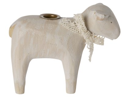 Maileg Dřevěný svícen Lamb Off White  Lamb Candleholder - Off White