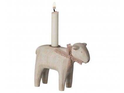 Maileg Dřevěný svícen Lamb Rose  Lamb Candleholder - Rose