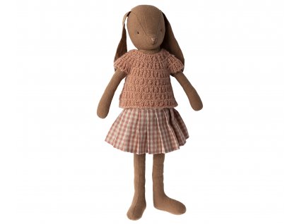 Maileg Zajíček v háčkované blůzce Size 3  Maileg Bunny size 3, Chocolate brown, Knitted shirt and skirt