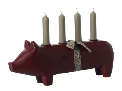Maileg Velký dřevěný adventní svícen Pig Red  Maileg Candle Holder, Large Pig, Red