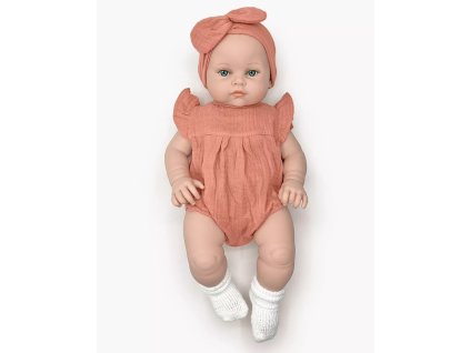 Poupee minikane bambinis yaelle et sa barboteuse olivia en gaze de coton marsala avec headband 2
