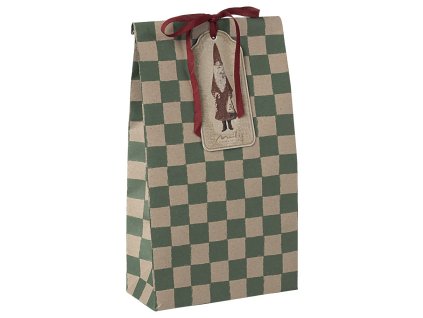 Maileg Papírový sáček Checker Green 30x16cm  Gift Bag, Medium - Checker - Green
