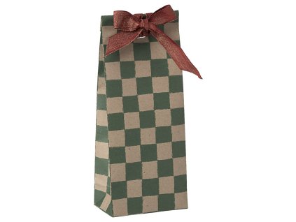 Maileg Papírový sáček Checker Green 24x10cm  Maileg Gift Bag, Mini - Checker - Green