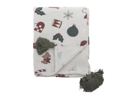 Bloomingville Pléd s vánočním motivem Yule Bloomingville, Yule Throw, Nature, Recycled Cotton