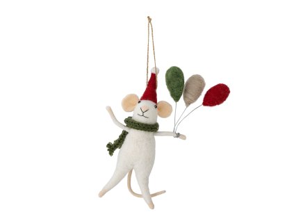 Bloomingville Plstěná ozdoba myška s balónky Bloomingville Peo Ornament, White, Wool