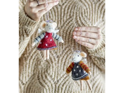 Bloomingville Plstěné ozdoby myšky andílci Bloomingville Peo Ornament, Red, Wool