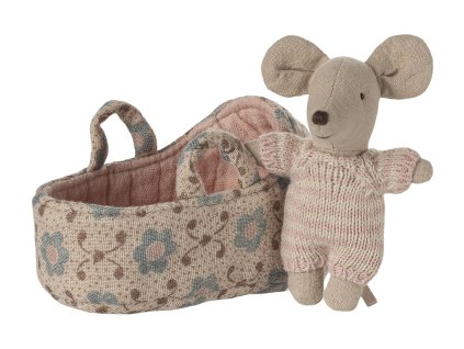 Maileg Myší miminko v bavlněném košíčku Rose  Maileg Baby Mouse in Carry Cot - Rose