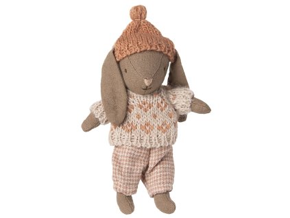 Maileg Zajíček ve svetru a kulichu Rose  Maileg Winter Bunny, Micro - Brown - Rose