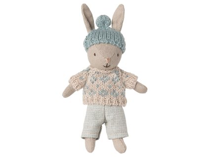 Maileg Zajíček ve svetru a kulichu Mint  Maileg Winter Rabbit, Micro - Sand - Mint