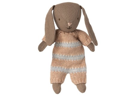 Maileg Zajíček v pleteném pyžamku Dusty Rose  Maileg Bunny, Micro - Brown - Dusty Rose Knitted Suit