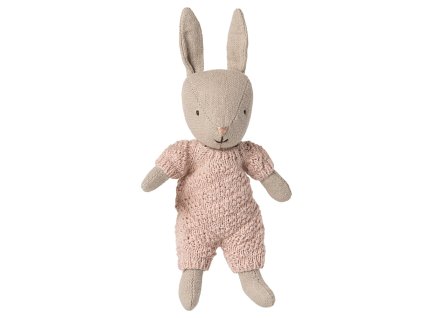 Maileg Zajíček v pleteném pyžamku Rose  Maileg Rabbit, Micro - Sand - Rose Knitted Suit