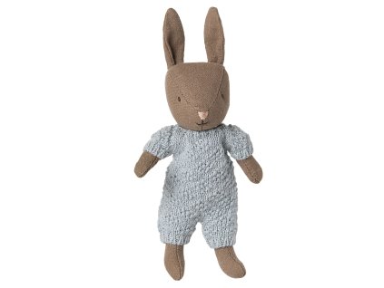 Maileg Zajíček v pleteném pyžamku Blue  Maileg Rabbit, Micro - Brown - Blue Knitted Suit