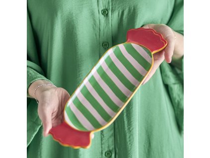 Bloomingville Servírovací talířek Caramella 28x10 cm  Bloomingville Caramella Serving Plate, Green, Stoneware