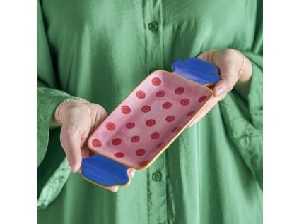 Bloomingville Servírovací talířek Caramella 25,5x10cm  Bloomingville Caramella Serving Plate, Rose, Stoneware