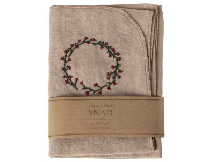 Maileg Lněný ubrousek s výšivkou Wreath  Maileg Fabric Napkin - Wreath