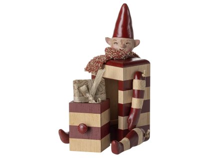 Maileg Dřevěná dekorace skřítek s šuplíčkem Red  Maileg Elf With Drawer - Red