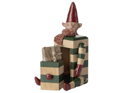 Maileg Dřevěná dekorace skřítek s šuplíčkem Green  Maileg Elf With Drawer - Green