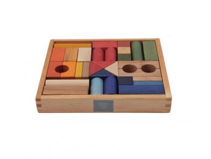 Wooden Story Barevné dřevěné kostky v krabičce 30 ks