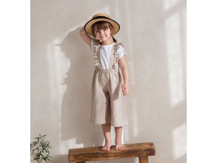 Roe&Joe Krátké lněné kalhoty Culottes - béžová