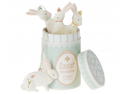 Maileg Velikonoční kovové ozdoby zajíčci 5 ks  Maileg Easter bunny ornaments, 5 pcs.