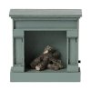 Maileg Malá dřevěná krbová římsa Blue  Maileg Fireplace, Mouse - Blue