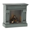 Maileg Malá dřevěná krbová římsa Blue  Maileg Fireplace, Mouse - Blue