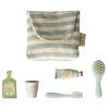 Maileg Taštička s toaletními potřebami - Blue Stripe  Maileg Toothbrush Set in Bag, Mouse
