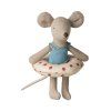 Maileg Plážová myška s kruhem  Maileg, Beach Mouse with Float, Little sister - Red dots