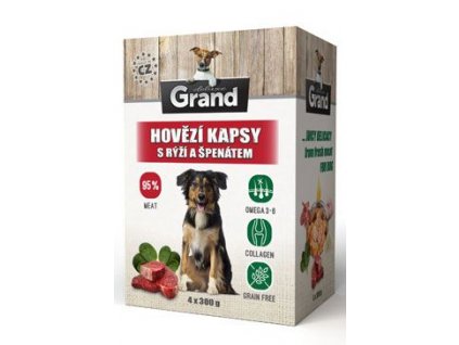GRAND kaps. deluxe pes hovězí s rýží a špenát. 4x300g